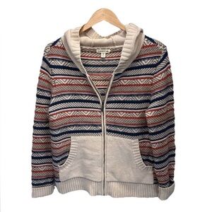 Toad & Co Women Hoodie Sweater Medium Striped Lambswool Zip Pockets Cozy Outdoor